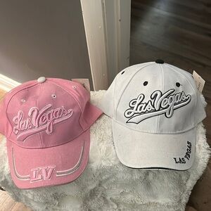 Brand New Las Vegas His and Her Cap Set - Pink and White